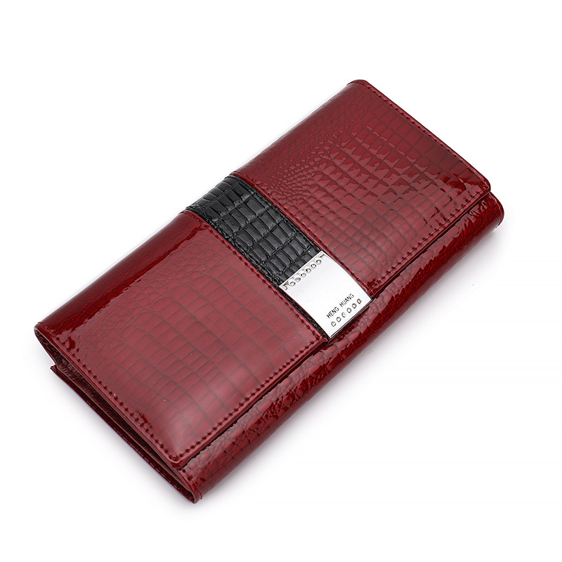 Odinė moterų piniginė su monetų dėžute, dviejų sluoksnių karvės odos, vienos spalvos dizainas, Henghuang, išplečiamas su telefono kišene