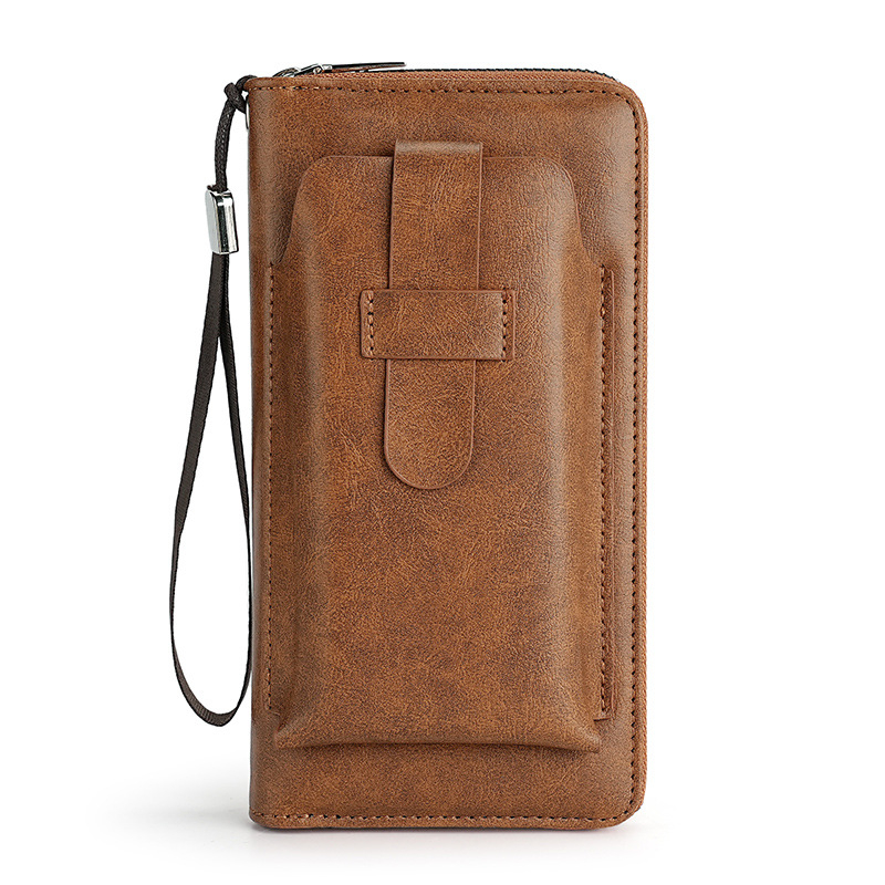 Vyrinė PU mobiliojo telefono dėklas su užtrauktuku, vertikalios kvadrato formos, didelis banknotų klipsas, vidus sintetinė oda