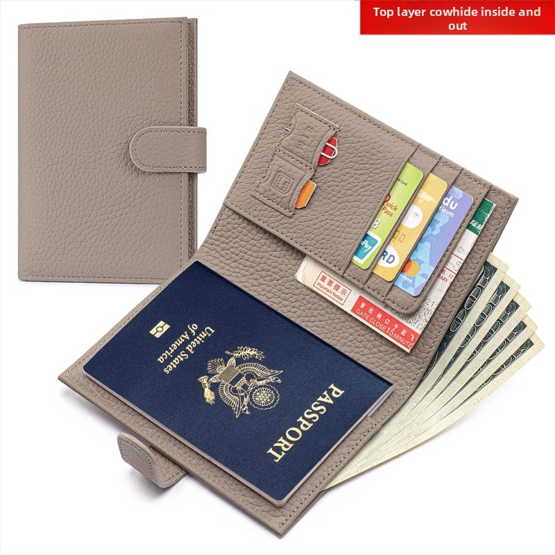 Moterų ultratankus paso dėklas iš natūralios odos (viršutinio sluoksnio karvės odos), RFID apsauga, paso ir kortelių organizatorius