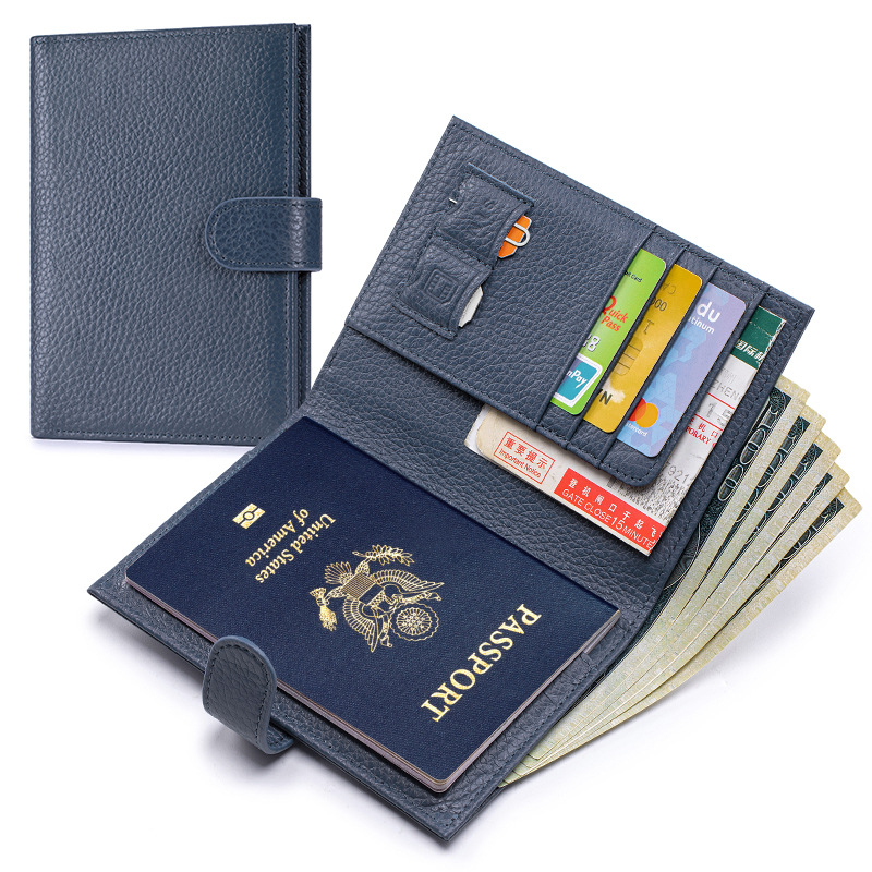 Moterų ultratankus paso dėklas iš natūralios odos (viršutinio sluoksnio karvės odos), RFID apsauga, paso ir kortelių organizatorius