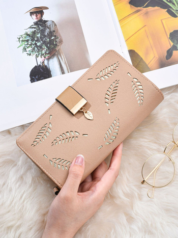 Portofel-clutch din PU GOKE, model frunze, căptușeală poliester, vară 2025