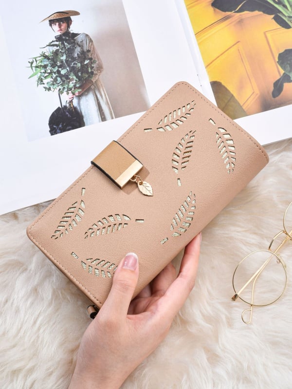 Portofel-clutch din PU GOKE, model frunze, căptușeală poliester, vară 2025