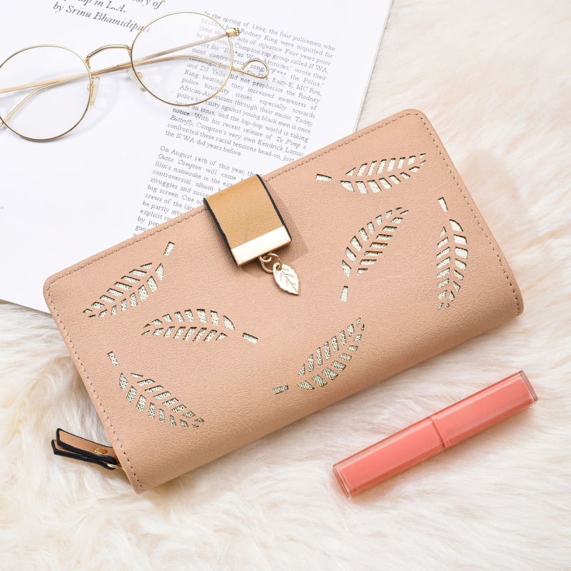 Portofel-clutch din PU GOKE, model frunze, căptușeală poliester, vară 2025