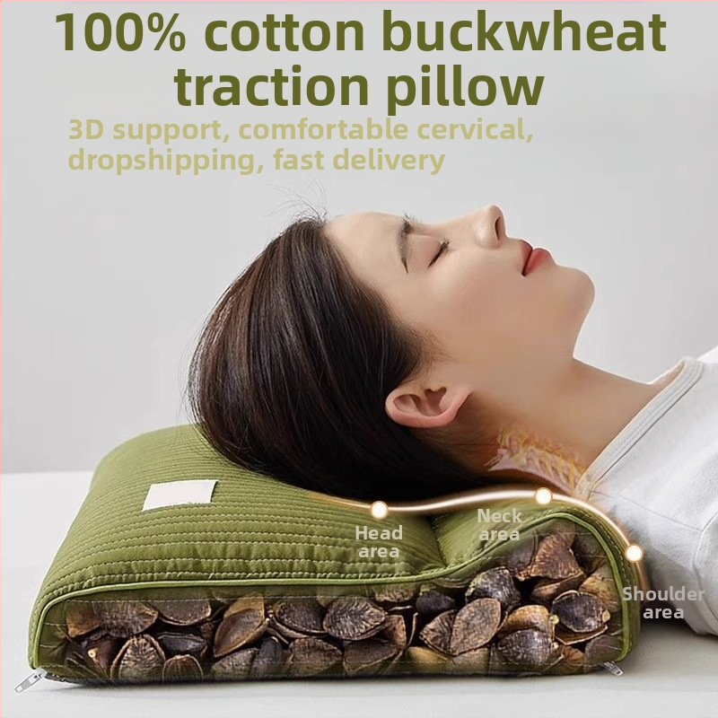 Grikinių pagalvė su kieta šerdimi kaklo stuburo apsaugai, užpildas iš grikių, 100% medvilnės užvalkalas, stačiakampio formos, vienam asmeniui, įtrauktas pagalvės užvalkalas