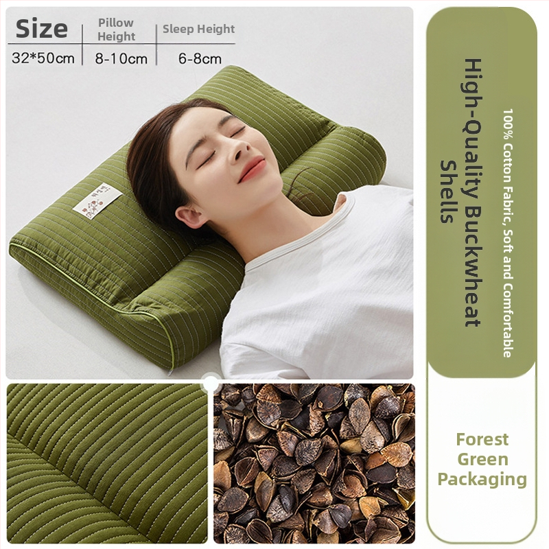 Grikinių pagalvė su kieta šerdimi kaklo stuburo apsaugai, užpildas iš grikių, 100% medvilnės užvalkalas, stačiakampio formos, vienam asmeniui, įtrauktas pagalvės užvalkalas