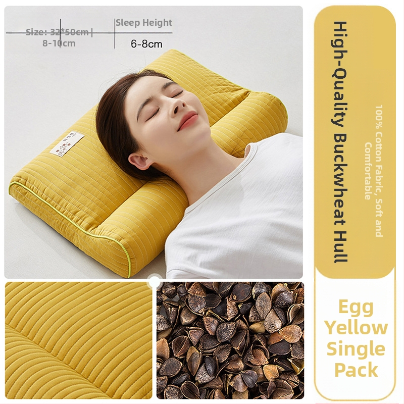 Grikinių pagalvė su kieta šerdimi kaklo stuburo apsaugai, užpildas iš grikių, 100% medvilnės užvalkalas, stačiakampio formos, vienam asmeniui, įtrauktas pagalvės užvalkalas