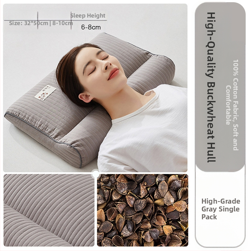 Grikinių pagalvė su kieta šerdimi kaklo stuburo apsaugai, užpildas iš grikių, 100% medvilnės užvalkalas, stačiakampio formos, vienam asmeniui, įtrauktas pagalvės užvalkalas