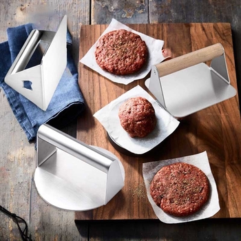 Πρέσα κρέατος – Ανοξείδωτη 304, τετράγωνη και κυκλική μορφή για μπιφτέκια, χειροκίνητο εργαλείο κουζίνας