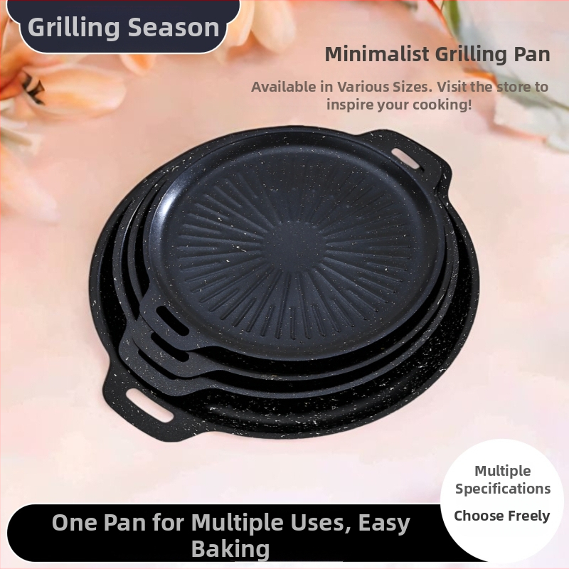 Korejos stiliaus ketaus teppanyaki keptuvė su Maifan akmeni, be dūmų, nelipni, nešiojama, apvali