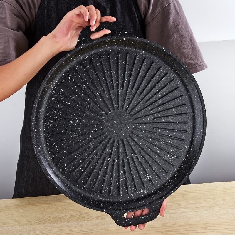 Korejos stiliaus ketaus teppanyaki keptuvė su Maifan akmeni, be dūmų, nelipni, nešiojama, apvali