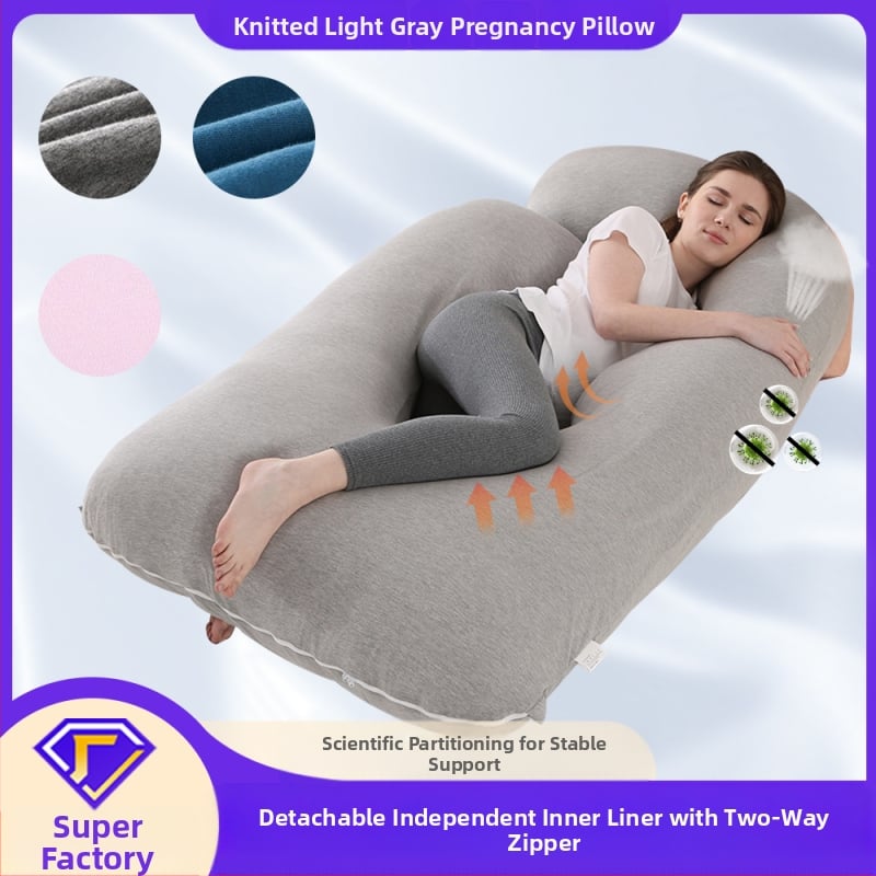 Nėštumo mezginė pagalvė su pluošto brandu – forma J, 3,1 kg, užpildas: poliesterio pluoštas, atminties putos, sojos pluoštas, DuPont pluoštas, individualizavimas galimas