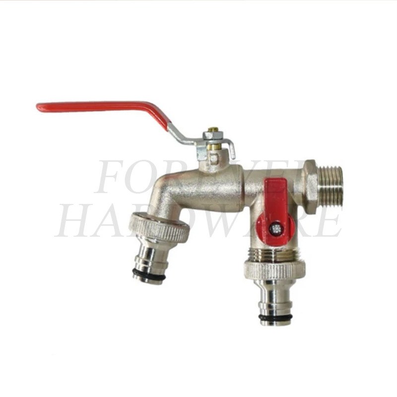 Vrtna slavina FV-Z07; zliatina cinka; niklirani završni sloj; dvostruko upravljanje; spiralni način ugradnje