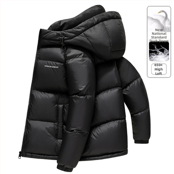 Vyrinė pūkinė striukė su gobtuvu - 650 pūko užpildas, kašmyras 86–90%, nailoninė išorė, įprastas ilgis, užtrauktukas