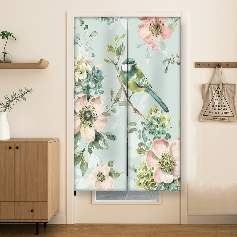 Durų užuolaida su akvarelės gėlių spauda, poliesterio audinys, piešinių stilius, virtuvei, voniai ir restoranui