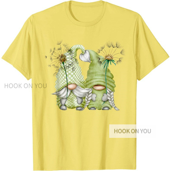 Γυναικείο βαμβακερό T‑shirt με μοτίβο Dandelion Flower και Funny Garden Gnomes, χαλαρή γραμμή, κοντό μανίκι, στρογγυλός λαιμός