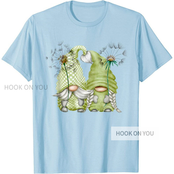 Γυναικείο βαμβακερό T‑shirt με μοτίβο Dandelion Flower και Funny Garden Gnomes, χαλαρή γραμμή, κοντό μανίκι, στρογγυλός λαιμός