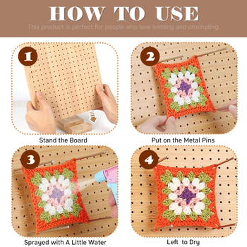 DIY blokavimo kilimėlis mezgimui su bambukų medine plokštele, kvadratinis mezgimo formavimo įrankis ir formavimo adata