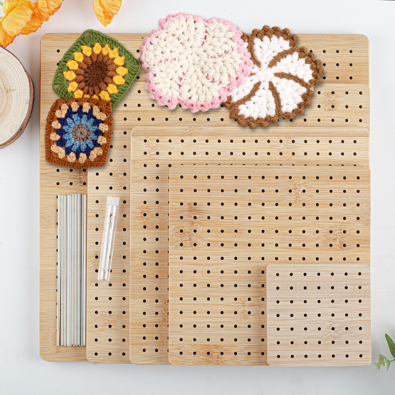 DIY blokavimo kilimėlis mezgimui su bambukų medine plokštele, kvadratinis mezgimo formavimo įrankis ir formavimo adata