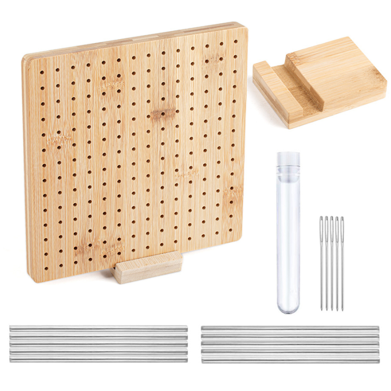 DIY blokavimo kilimėlis mezgimui su bambukų medine plokštele, kvadratinis mezgimo formavimo įrankis ir formavimo adata