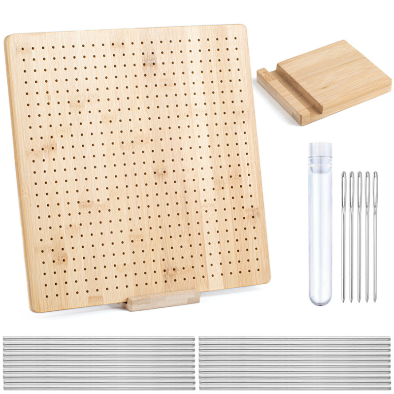 DIY blokavimo kilimėlis mezgimui su bambukų medine plokštele, kvadratinis mezgimo formavimo įrankis ir formavimo adata