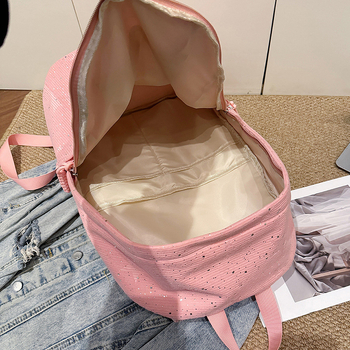 Σακίδιο με μοτίβο αστέρων ριγών σε ιαπωνικό μινιμαλιστικό στυλ για μαθητές και ταξίδια; Corduroy ύφασμα, ανθεκτικό στη φθορά, καμπυλωτοί ιμάντες ώμου, επένδυση πολυεστέρα.