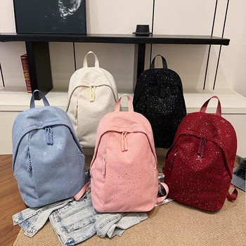 Σακίδιο με μοτίβο αστέρων ριγών σε ιαπωνικό μινιμαλιστικό στυλ για μαθητές και ταξίδια; Corduroy ύφασμα, ανθεκτικό στη φθορά, καμπυλωτοί ιμάντες ώμου, επένδυση πολυεστέρα.