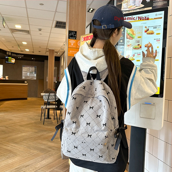 Γυναικεία σχολική τσάντα πλάτης με φιόγκο και γεωμετρικό μοτίβο | 20–35 λ, συμβατό με φορητό 15 ιντσών, λειτουργία επέκτασης, καμπύλες ιμάντες ώμου