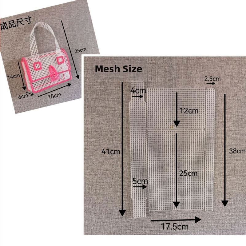 Rankų darbo crossbody tipo sedlo krepšys su plastiko tinklu; PE medžiaga; miesto paprastumo stilius; 2023 m. vasara; kasdieniniam derinimui