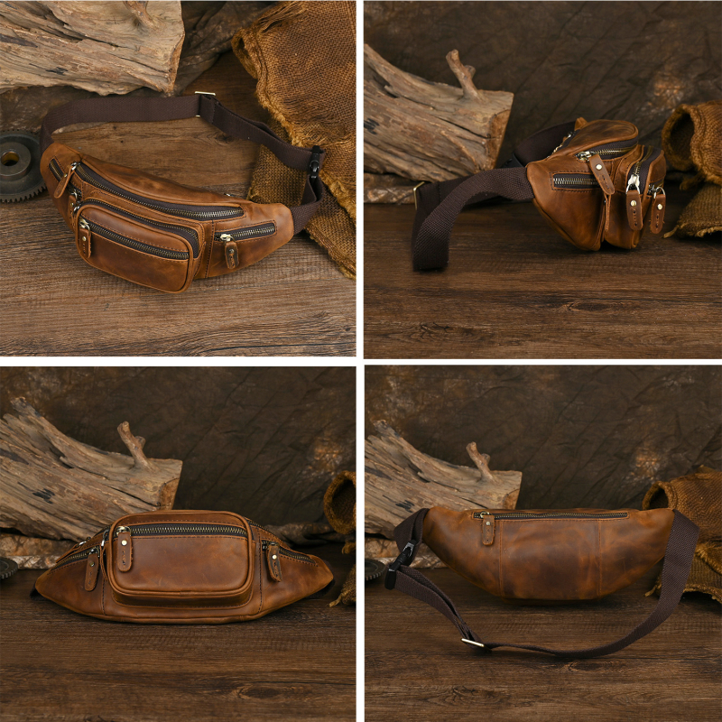 Vīriešu krūšu soma no īstas ādas ar anti-zādzības dizainu, iekšpuse no poliestera un kokvilnas, izlaidums 2021. gada rudens