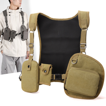 Vīriešu kanvas krūšu soma — izturīga, ar daudz kabatām, piemērota brīvā laika un ārējai taktiskai lietošanai