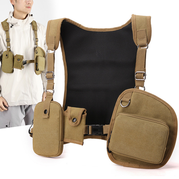 Vīriešu kanvas krūšu soma — izturīga, ar daudz kabatām, piemērota brīvā laika un ārējai taktiskai lietošanai