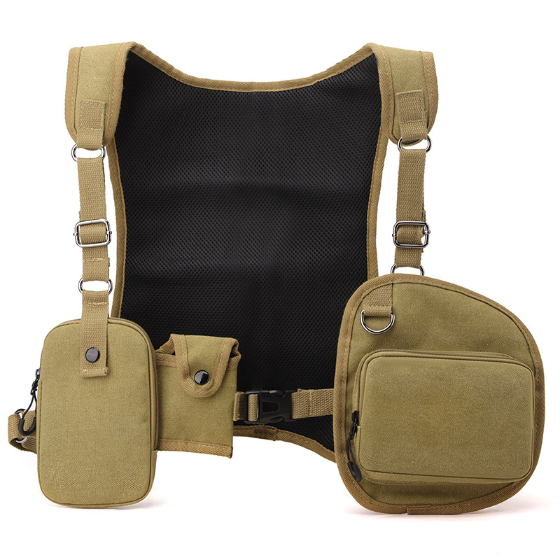 Vīriešu kanvas krūšu soma — izturīga, ar daudz kabatām, piemērota brīvā laika un ārējai taktiskai lietošanai