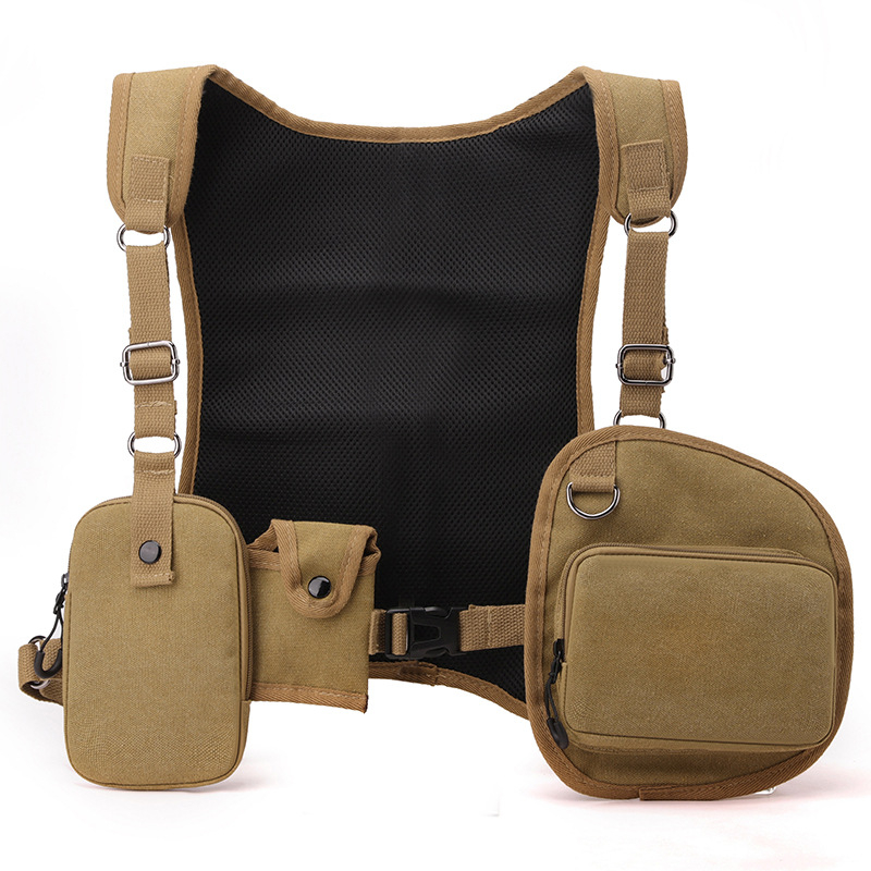 Vīriešu kanvas krūšu soma — izturīga, ar daudz kabatām, piemērota brīvā laika un ārējai taktiskai lietošanai