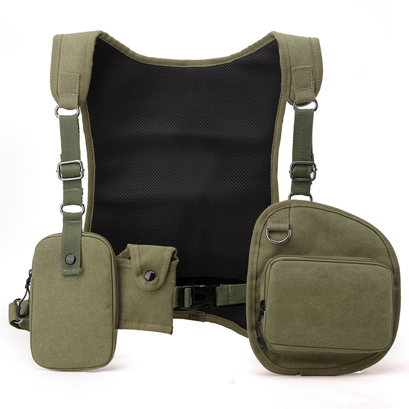 Vīriešu kanvas krūšu soma — izturīga, ar daudz kabatām, piemērota brīvā laika un ārējai taktiskai lietošanai