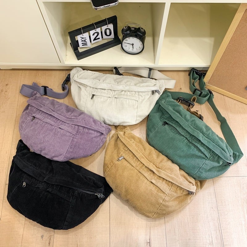 Corduroy crossbody torba sa zatvaračem na zip, unutarnji džep sa zipom i džep za identifikaciju, podstava od poliestera, gradski jednostavan stil