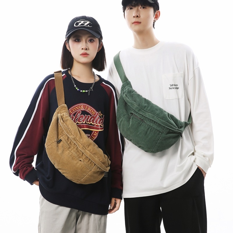 Corduroy crossbody torba sa zatvaračem na zip, unutarnji džep sa zipom i džep za identifikaciju, podstava od poliestera, gradski jednostavan stil