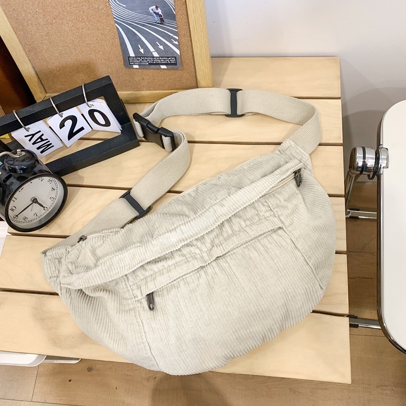 Corduroy crossbody torba sa zatvaračem na zip, unutarnji džep sa zipom i džep za identifikaciju, podstava od poliestera, gradski jednostavan stil