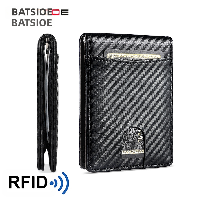 RFID apsaugos pinigų klipsas iš mikropluošto odos, anglies pluošto raštas, vasaros 2024 leidimas