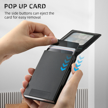 Kartes turētājs ar automatisku izvirzīšanu, imitētā āda, anti-pirkstu nospiedumu virsma, magnētiskais turētājs, roku darbs