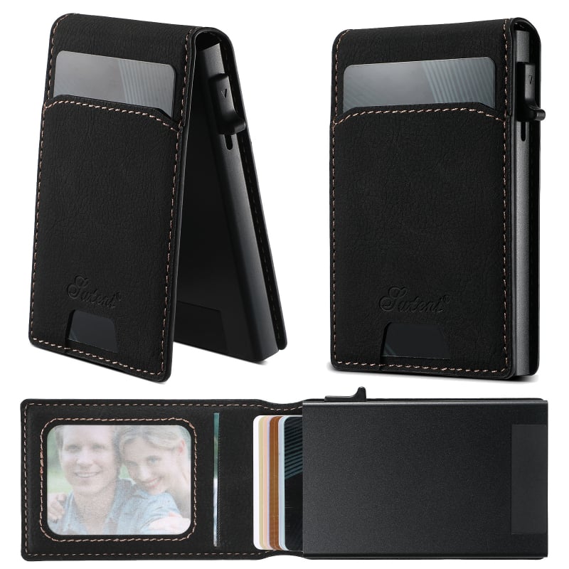 Kartes turētājs ar automatisku izvirzīšanu, imitētā āda, anti-pirkstu nospiedumu virsma, magnētiskais turētājs, roku darbs