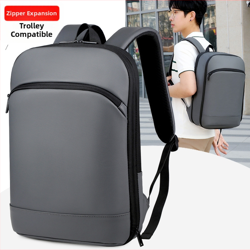 Vīriešu biznesa ikdienas mugursoma, paplašināms tilpums 20–35 L, ādas plēves materiāls, der 15 collu klēpjdatoram, plecu siksnas ar gaisa spilvenu