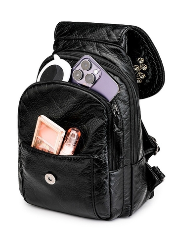 Rucsac crossbody din PU pentru femei, cu buzunar interior, închidere cu fermoar, căptușeală poliester, textură moale, interior cu multiple buzunare