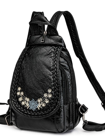 Rucsac crossbody din PU pentru femei, cu buzunar interior, închidere cu fermoar, căptușeală poliester, textură moale, interior cu multiple buzunare