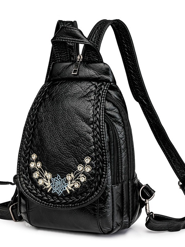 Rucsac crossbody din PU pentru femei, cu buzunar interior, închidere cu fermoar, căptușeală poliester, textură moale, interior cu multiple buzunare