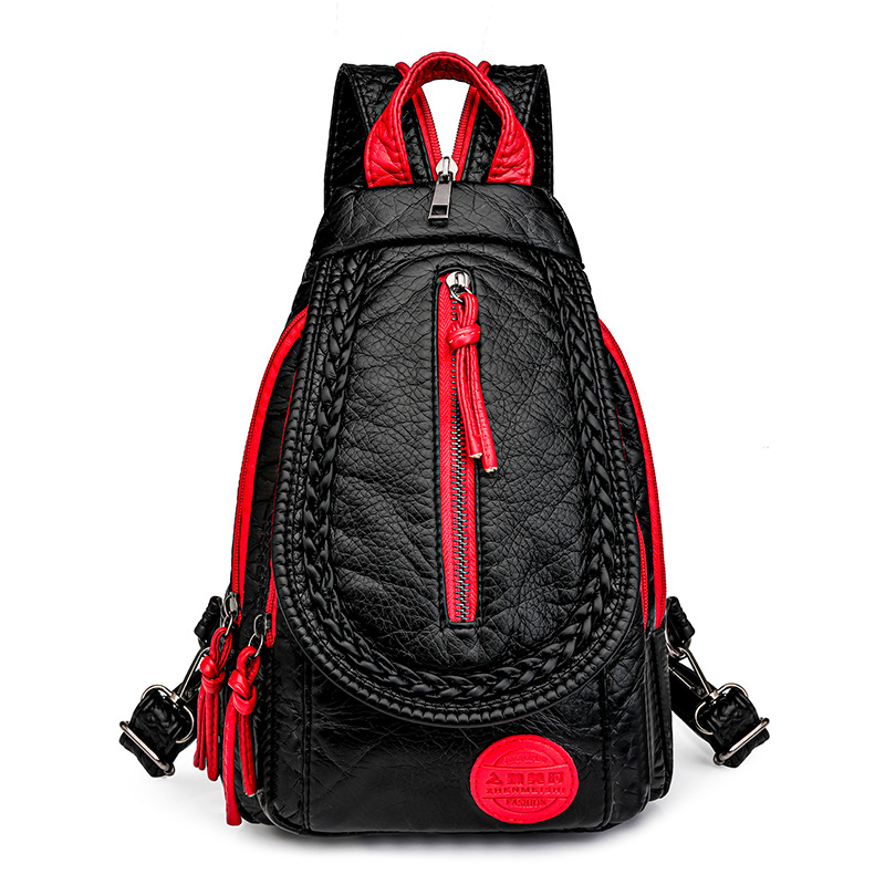 Rucsac crossbody din PU pentru femei, cu buzunar interior, închidere cu fermoar, căptușeală poliester, textură moale, interior cu multiple buzunare