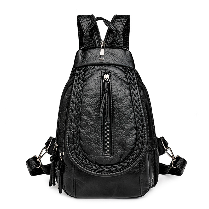 Rucsac crossbody din PU pentru femei, cu buzunar interior, închidere cu fermoar, căptușeală poliester, textură moale, interior cu multiple buzunare