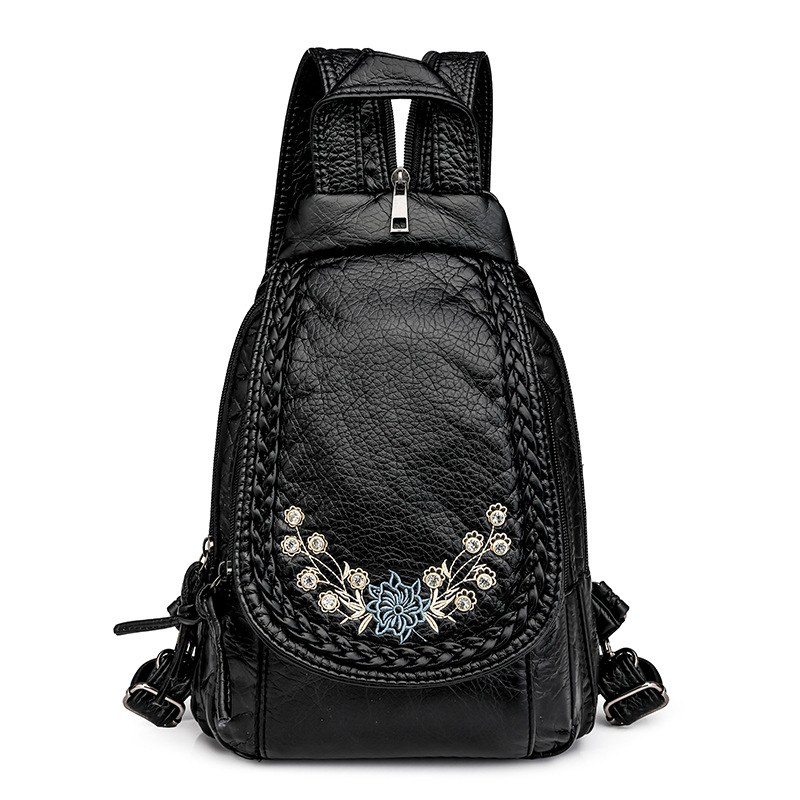 Rucsac crossbody din PU pentru femei, cu buzunar interior, închidere cu fermoar, căptușeală poliester, textură moale, interior cu multiple buzunare