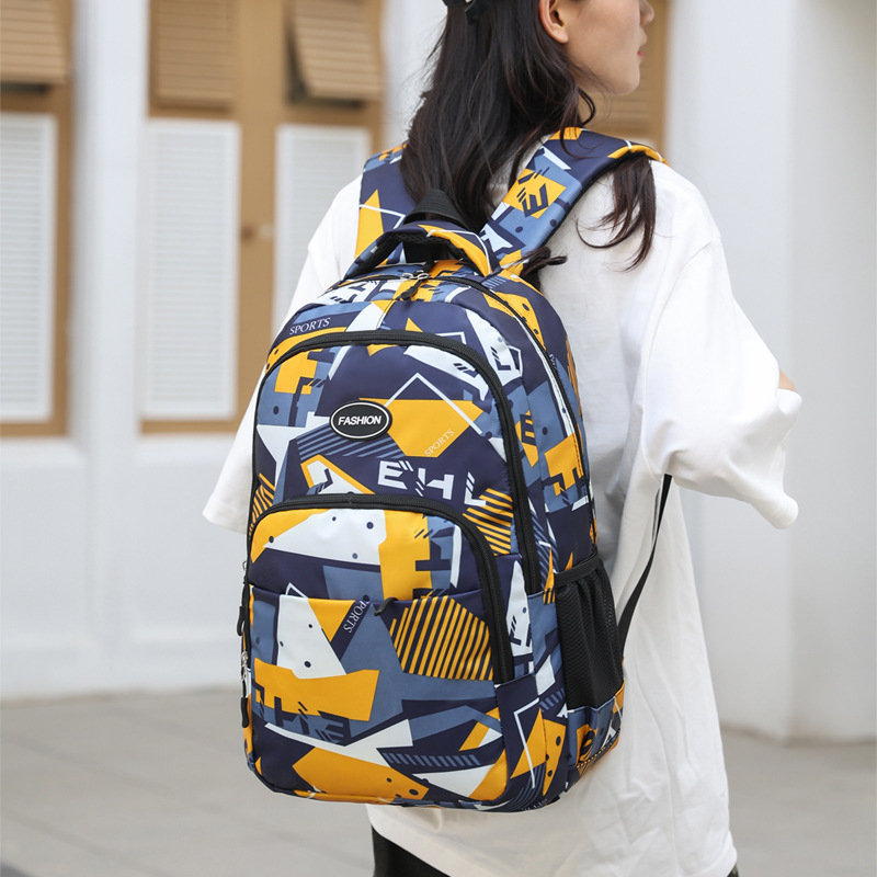 Ruksak u korejskom stilu s kontrastnim dizajnom, gradska jednostavnost, kapacitet 20–35L, Oxford platno, prozračan, geometrijski uzorak, podstava od poliestera, naramenice s zračnim jastukom