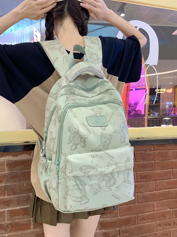 Σακίδιο γυμνασίου με εκτύπωση αρκούδας — νάιλον σώμα, επένδυση πολυεστέρα, καμπύλες ιμάντες ώμου