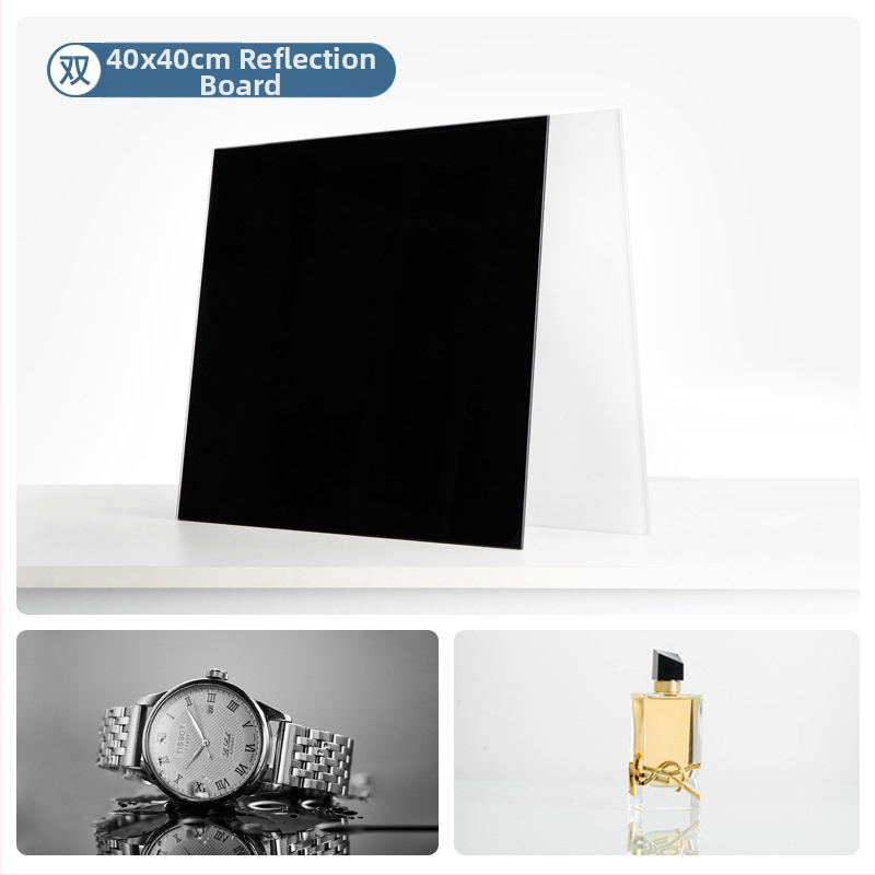 Temperētu stiklu atspoguļojošs fona panelis produktu fotografēšanai; atspoguļojoša virsma; svars 200–800 g